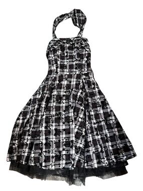 Hearts & Roses Black & White Plaid Tattoo Halter Mini Dress sz 8